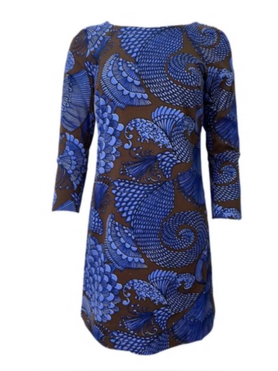 Elizabeth McKay Dresses & Skirts - Elizabeth McKay Shift Dress  In Blue and Brown Asian Modern Bold Prints
